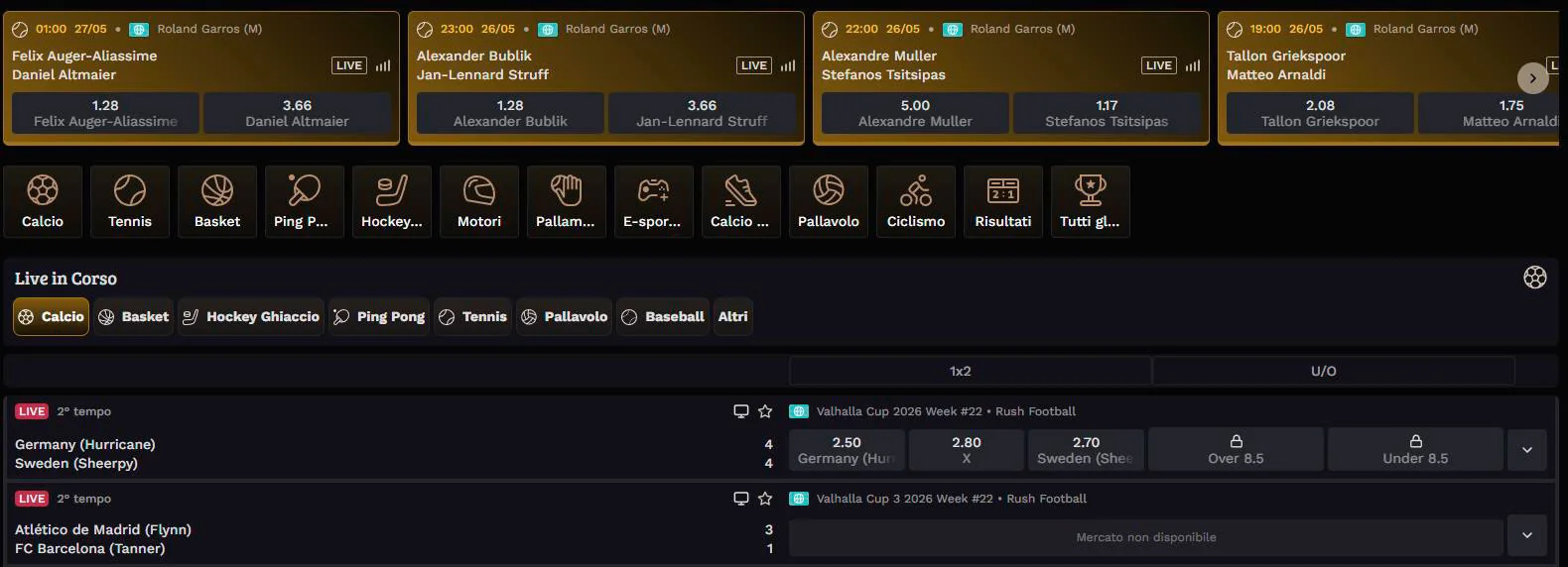 Scommesse live e sport virtuali